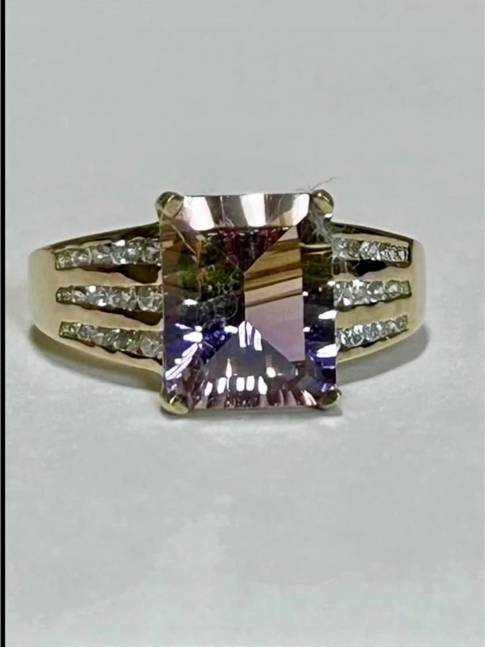 XL Ametrine Gold diamond ring 14K gold on 925 crystal cz sz 7 Le Vian Effy style